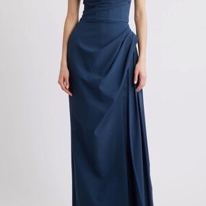 Chiara Boni Dotai Strapless Navy Blue Draped Evening Gown New Without Tags